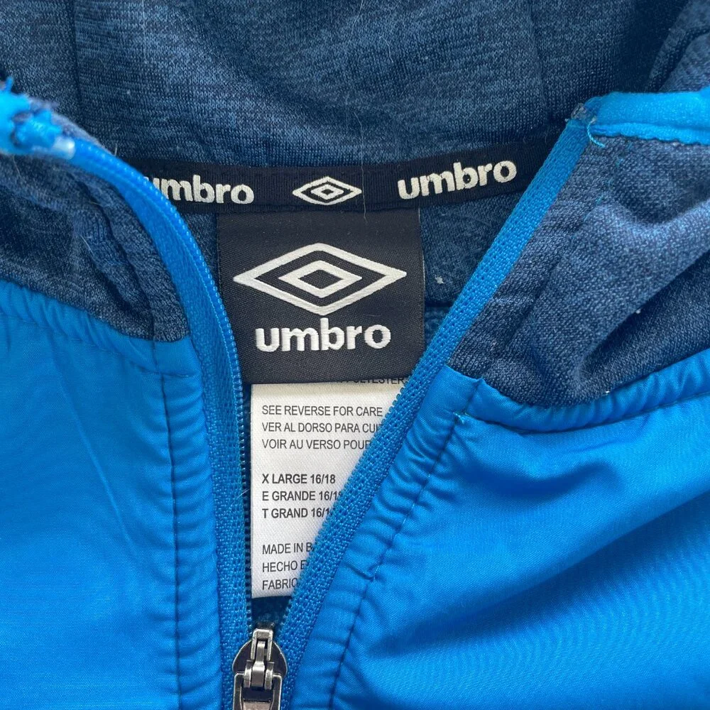 Umbro Zip-Up Hoodie Windbreaker Blue/Navy Y LX (16/18) - Picture 2 of 3